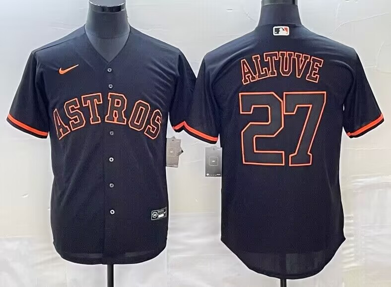 Men's Black Houston Astros #27 Jose Altuve Cool Base Stitched Jersey
